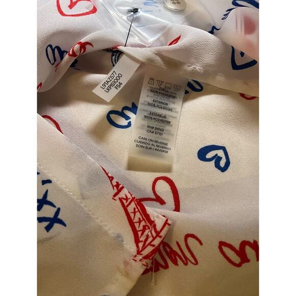 Karl Lagerfeld Paris Shirt Eiffel Tower Roll Sleeves Button Up  Size Large - Picture 5 of 6